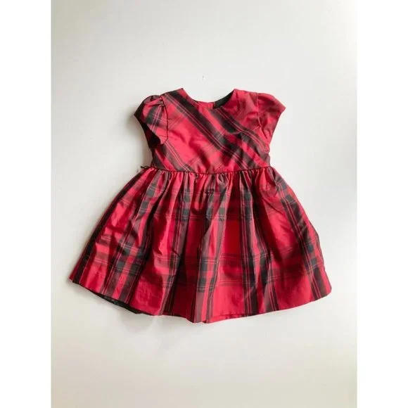 Lot of 2 RALPH LAUREN 24M Baby Dresses - Red Plaid Taffeta & Pink Seersucker - Picture 2 of 16